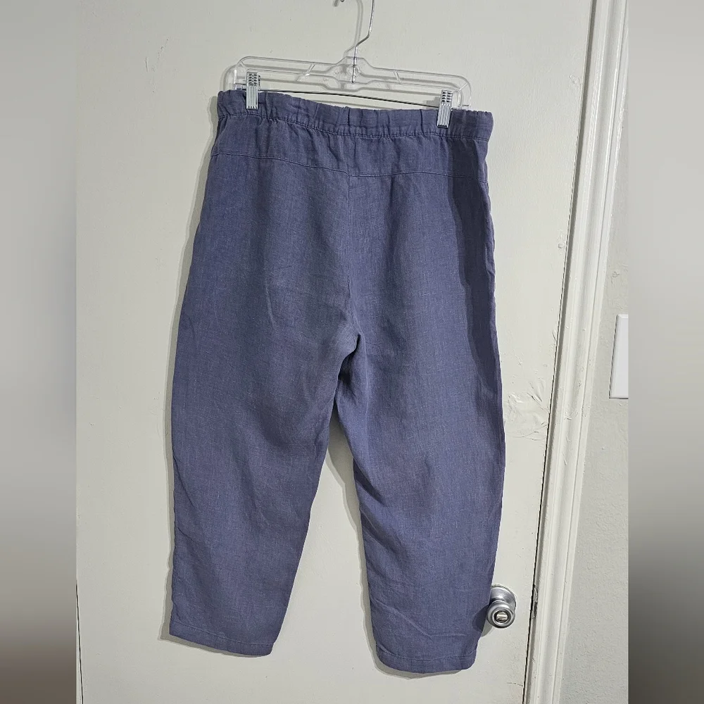 Pure Jill Garment Dyed Linen Crop Pants Women Medium Blue Minimalist‎